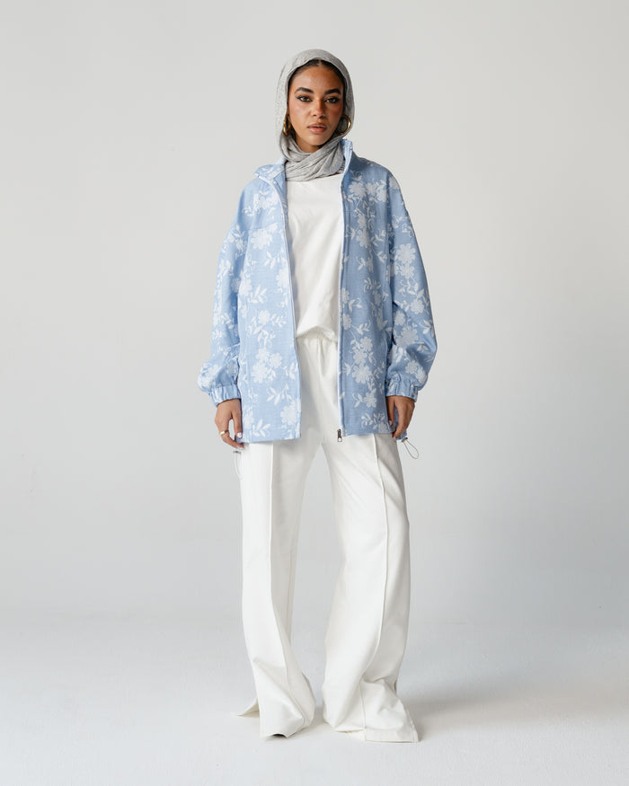 Sky Blue Embroidered Denim Set