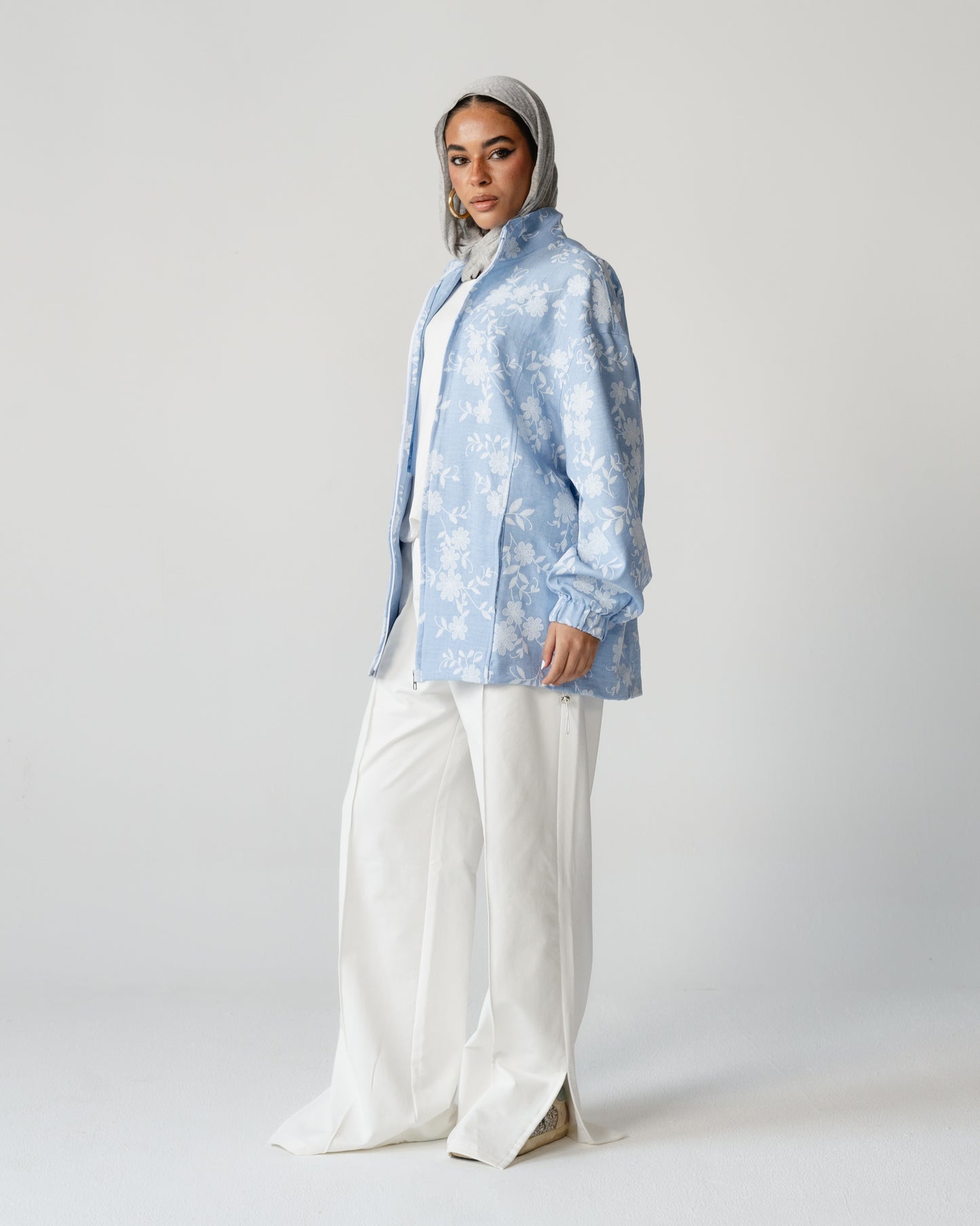 Sky Blue Embroidered Denim Set