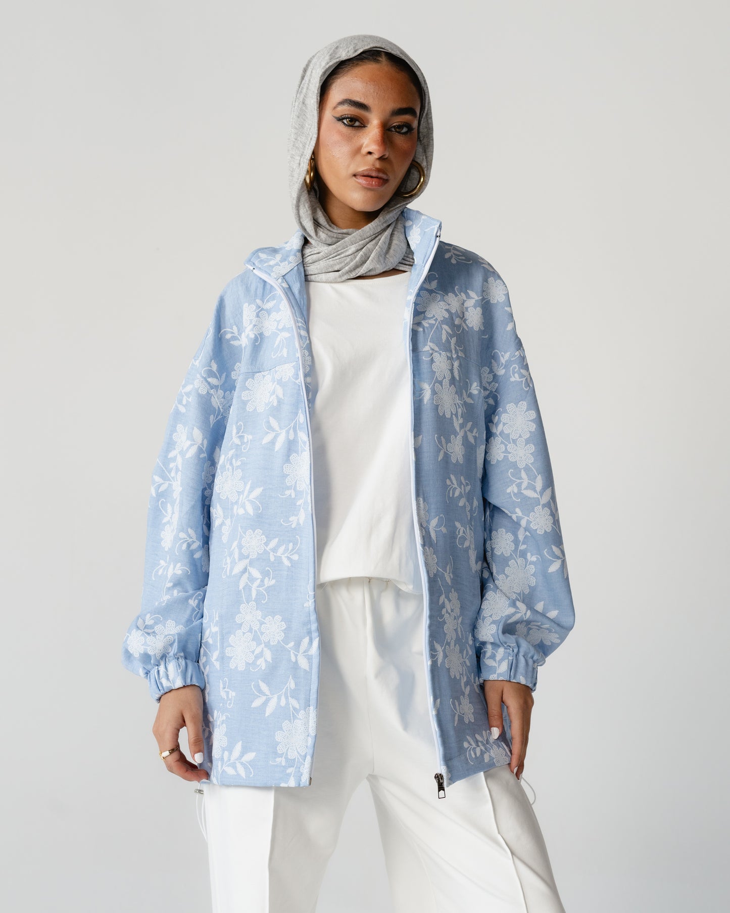 Sky Blue Embroidered Denim Set