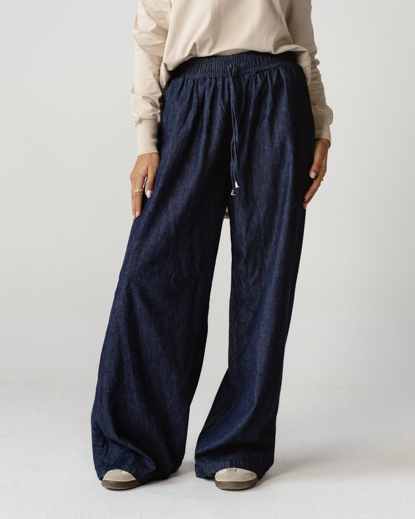Navy Wide-Leg Pants