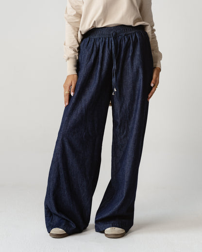 Navy Wide-Leg Pants