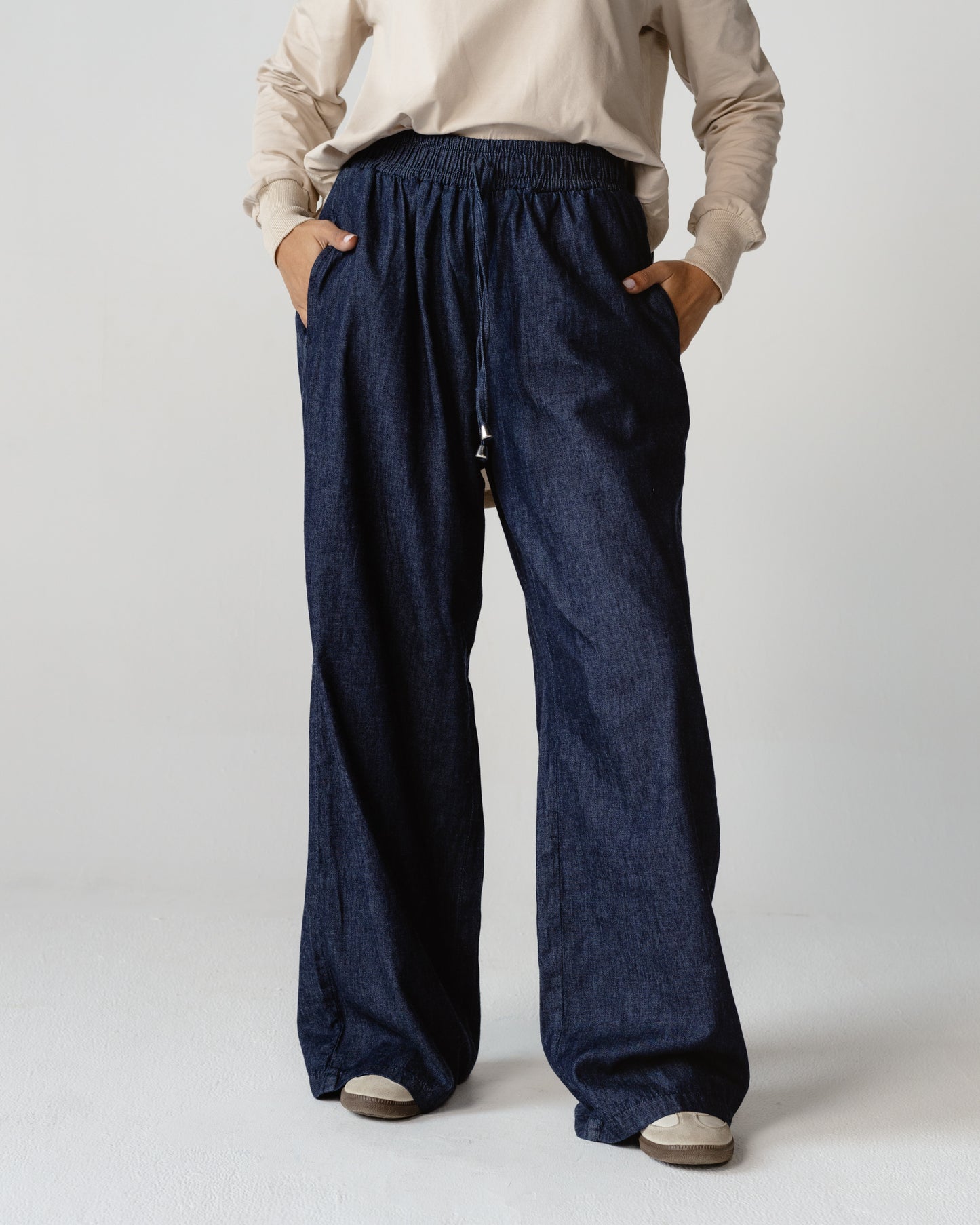 Navy Wide-Leg Pants