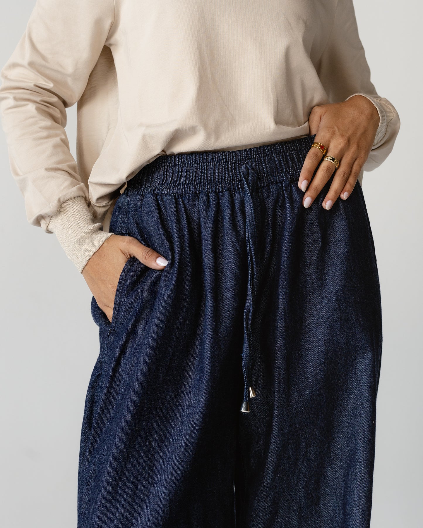 Navy Wide-Leg Pants