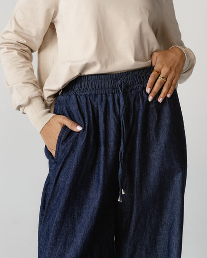 Navy Wide-Leg Pants