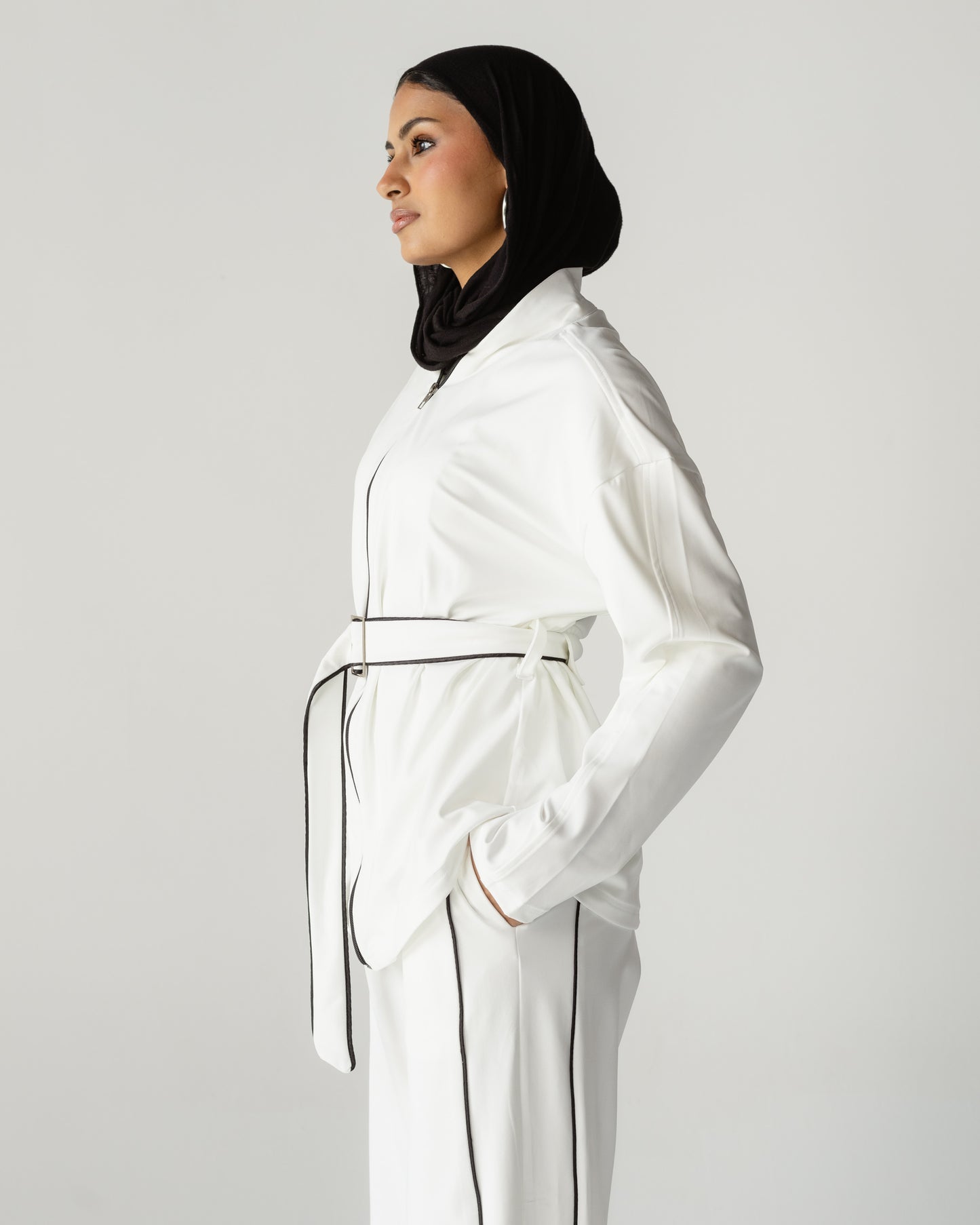 White Belted Zip Set