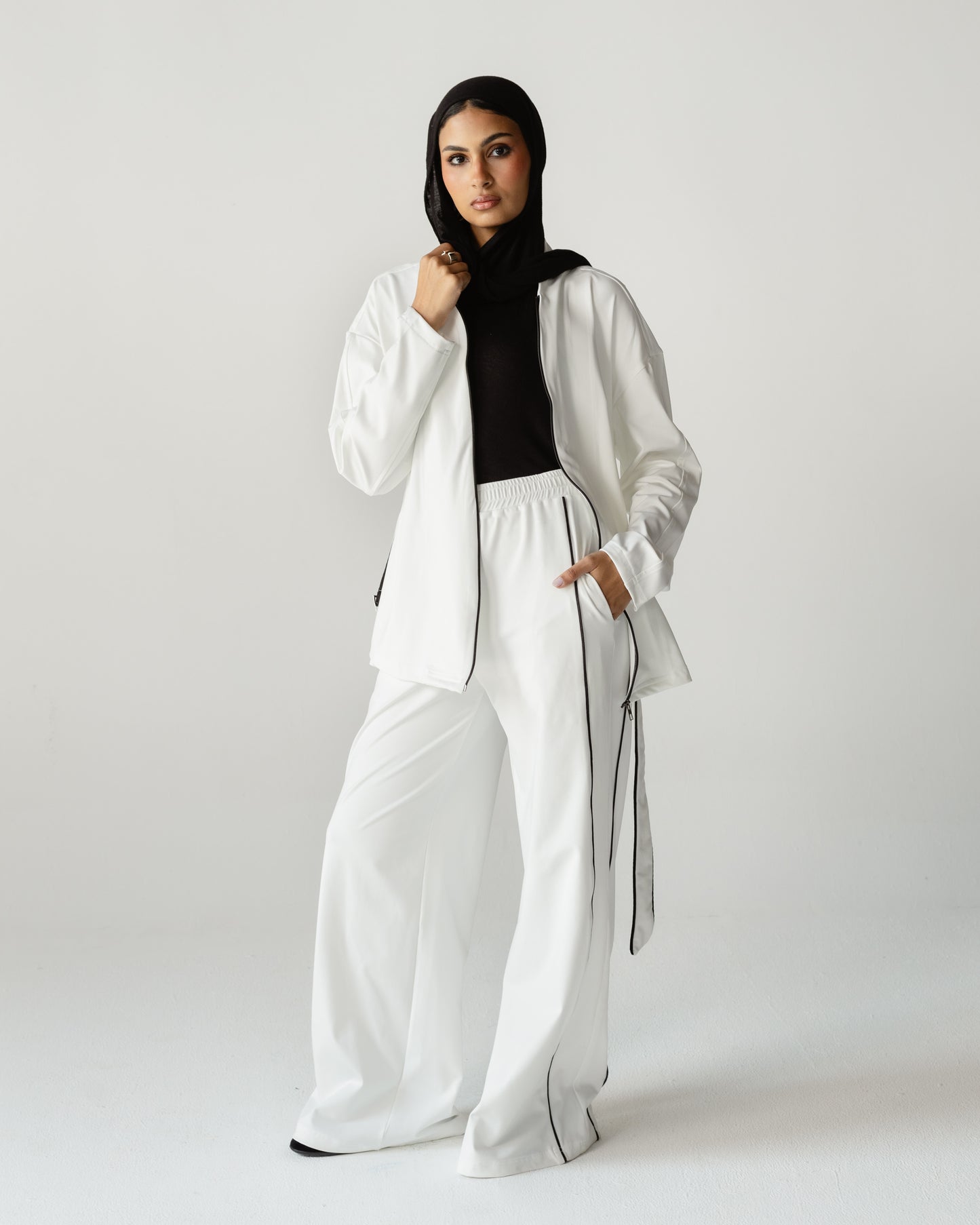 White Belted Zip Set
