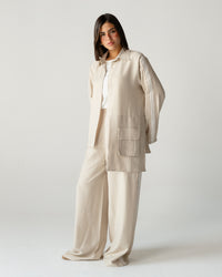 Beige Stripe Linen Co-ord Set