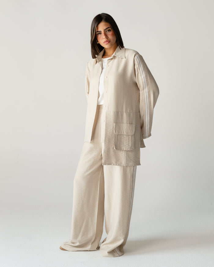 Beige Stripe Linen Co-ord Set