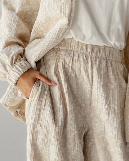 Beige Daisy Linen Set