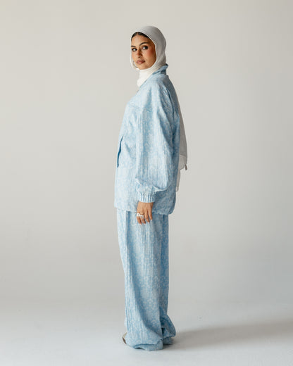 Sky Blue Daisy Linen Set