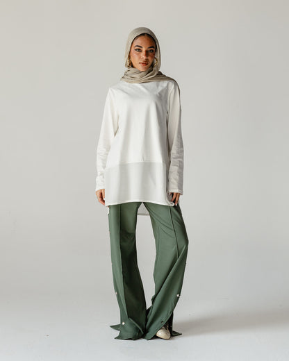 Olive Side Button Wide Pants
