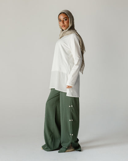 Olive Side Button Wide Pants