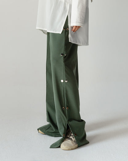 Olive Side Button Wide Pants