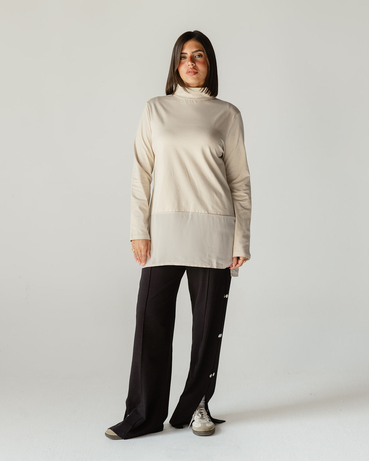 Black Side Button Wide Pants