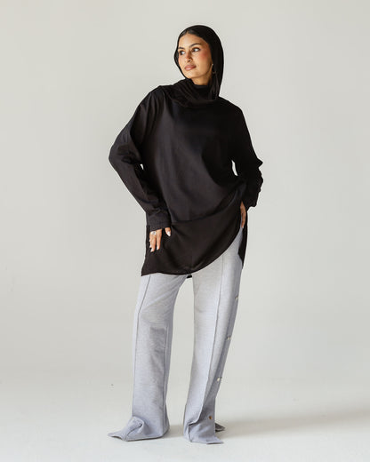Gray Side Button Wide Pants