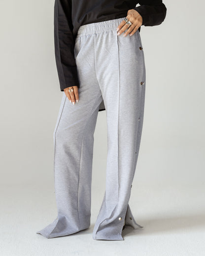 Gray Side Button Wide Pants