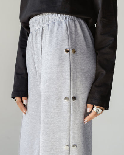 Gray Side Button Wide Pants