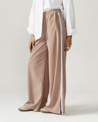 Beige Side Stripe Wide Pants