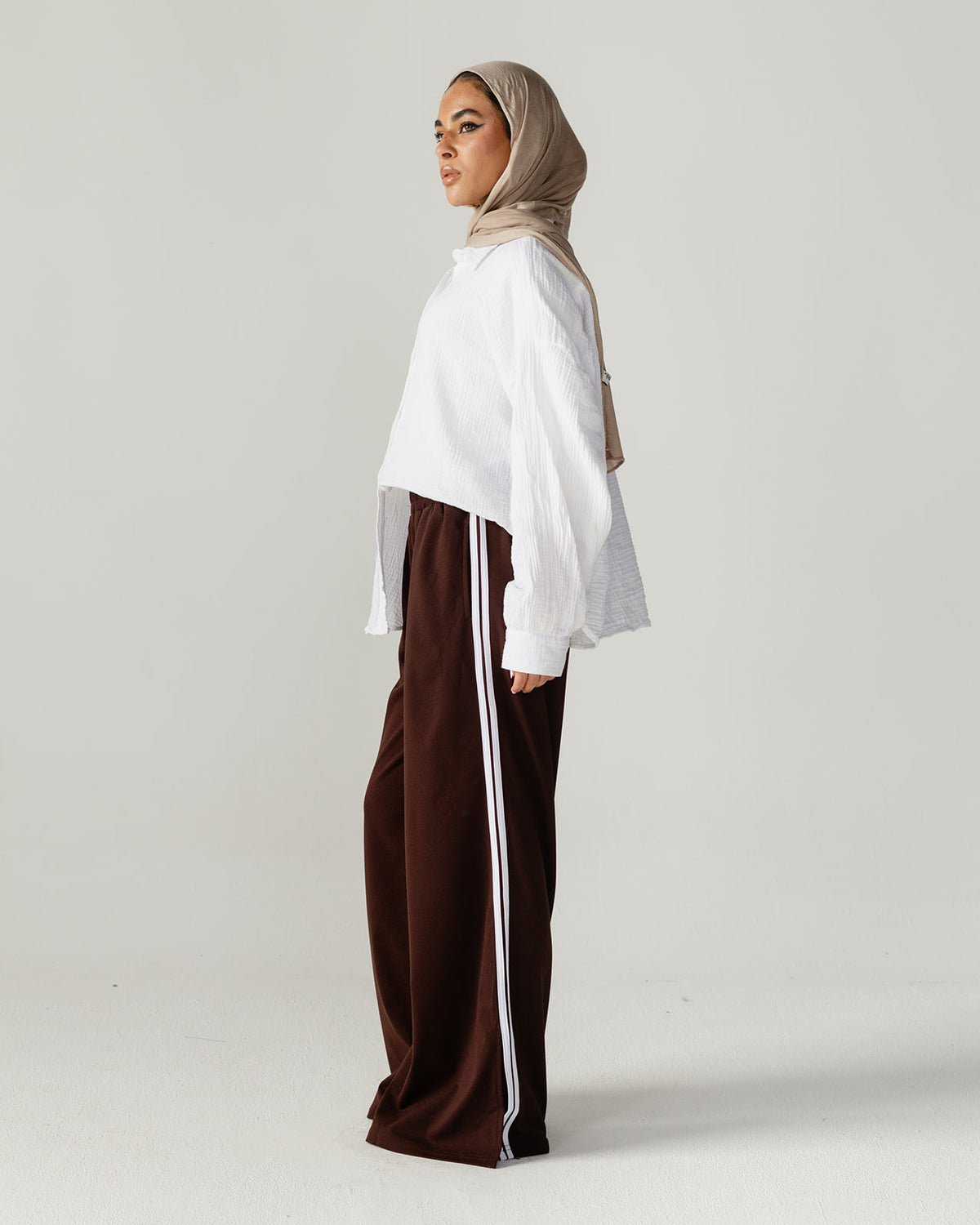 Brown Side Stripe Wide Pants