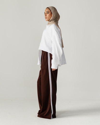 Brown Side Stripe Wide Pants
