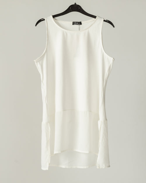 Off White Half & Half Sleeveless Top