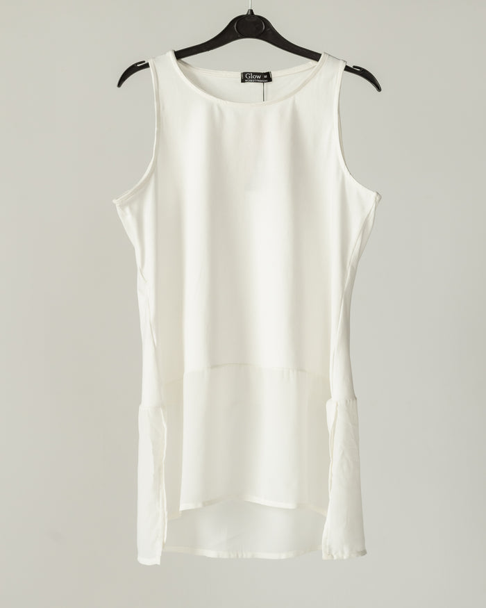 Off White Half & Half Sleeveless Top