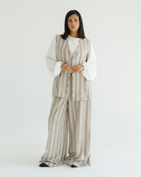 Beige Pinstripe Vest Set