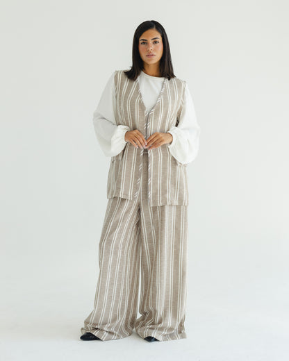 Beige Pinstripe Vest Set