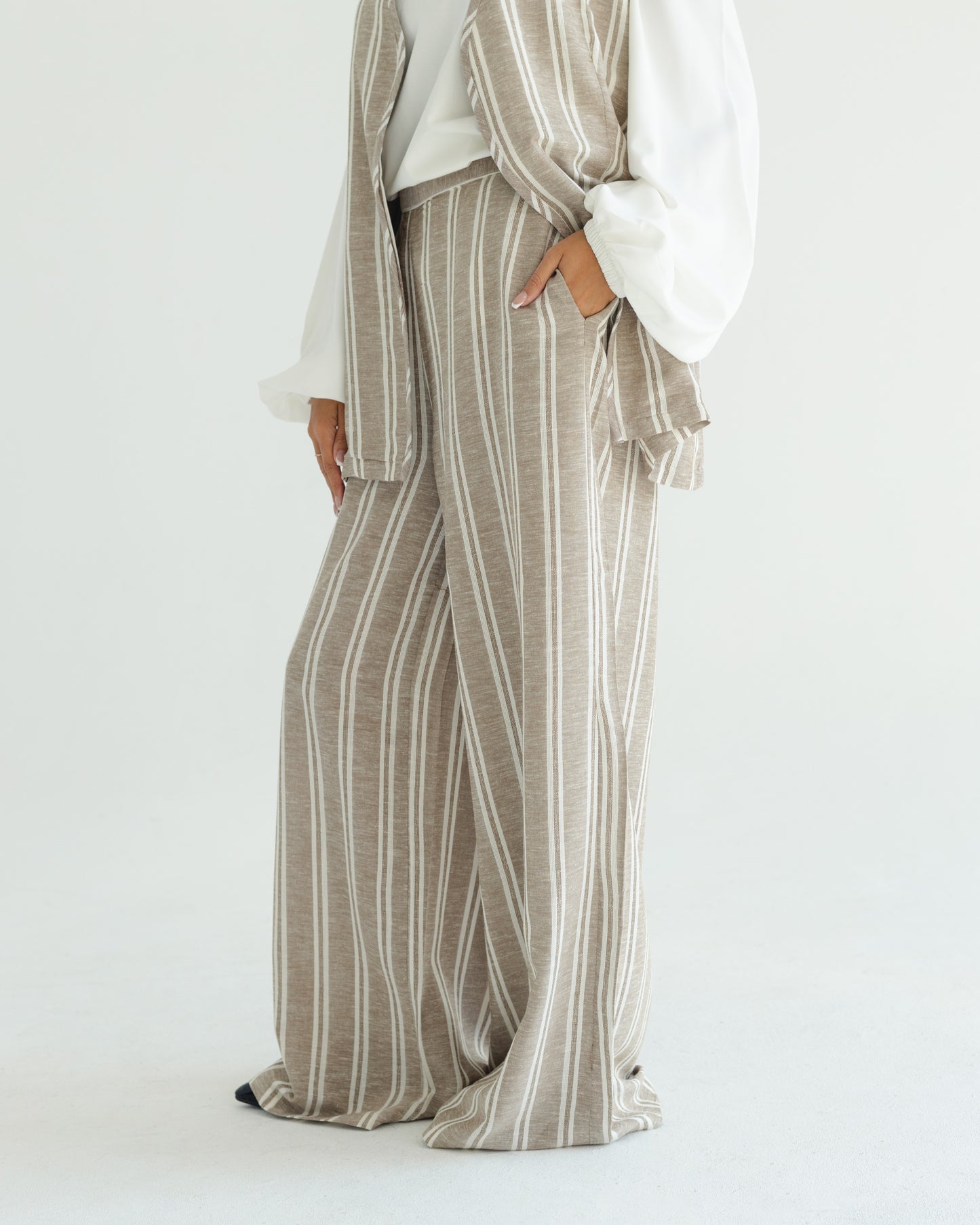 Beige Pinstripe Vest Set