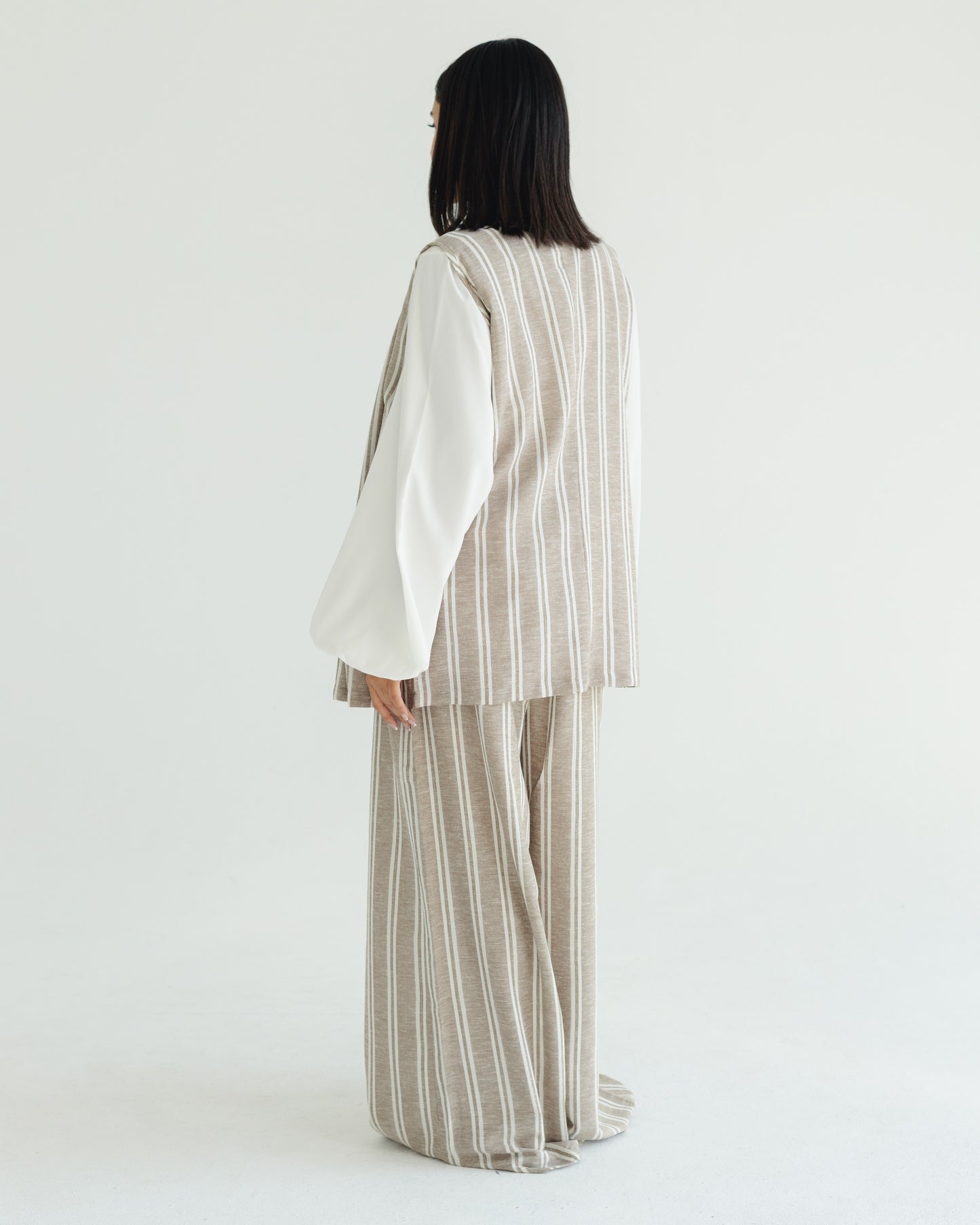 Beige Pinstripe Vest Set