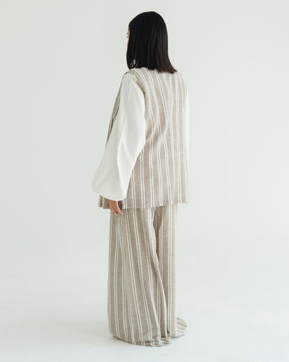Beige Pinstripe Vest Set