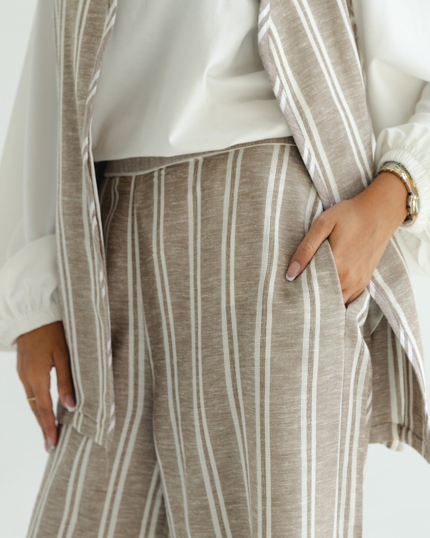 Beige Pinstripe Vest Set