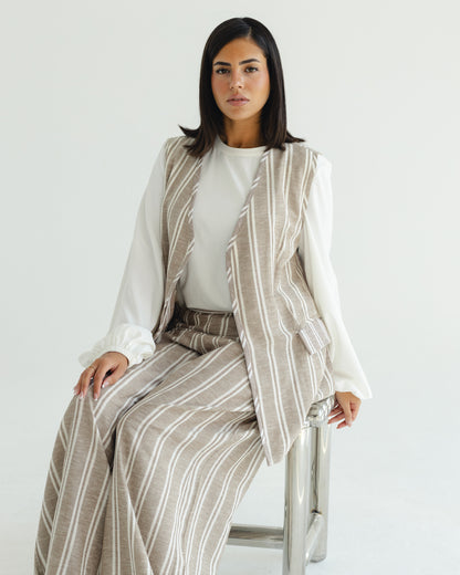 Beige Pinstripe Vest Set