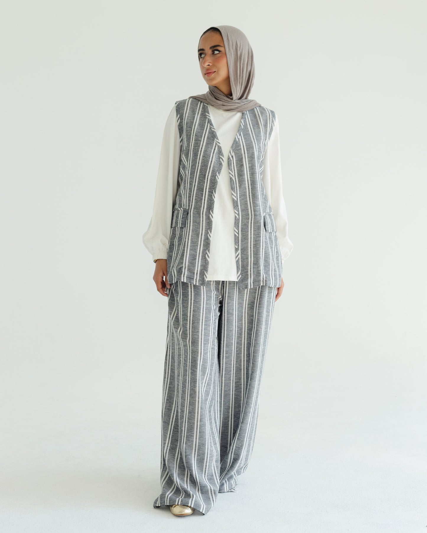 Grey Pinstripe Vest Set