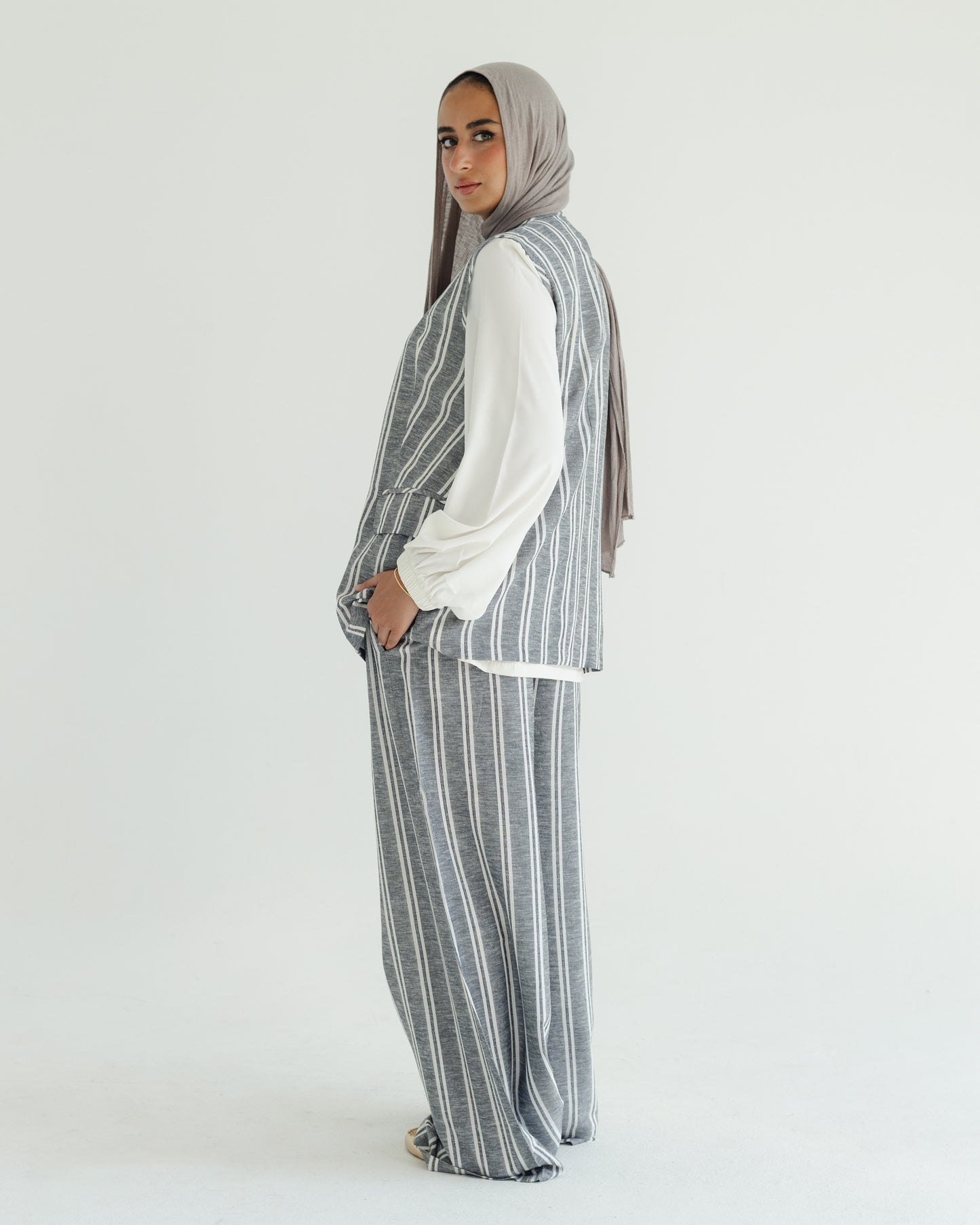 Grey Pinstripe Vest Set