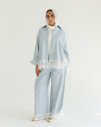 Sky Lace Pinstripe Set