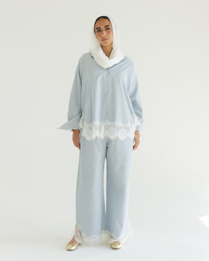 Sky Lace Pinstripe Set