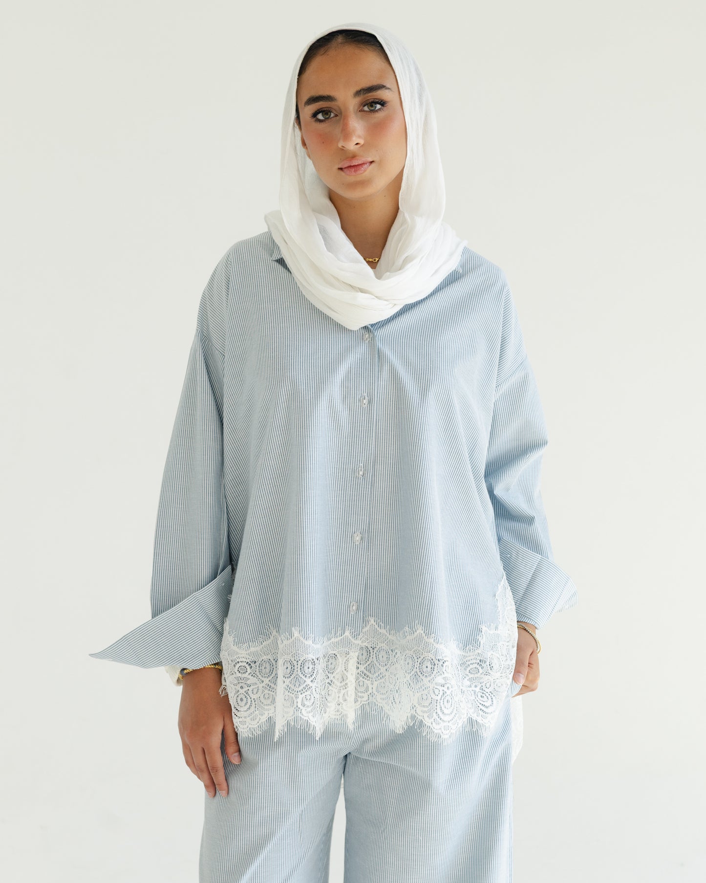 Sky Lace Pinstripe Set