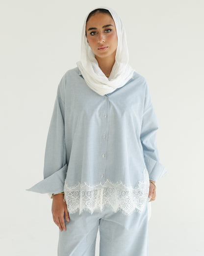 Sky Lace Pinstripe Set