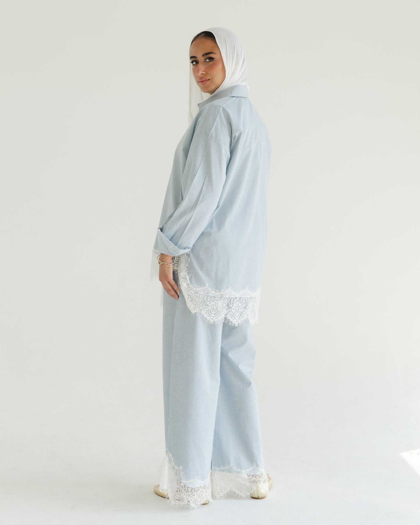 Sky Lace Pinstripe Set