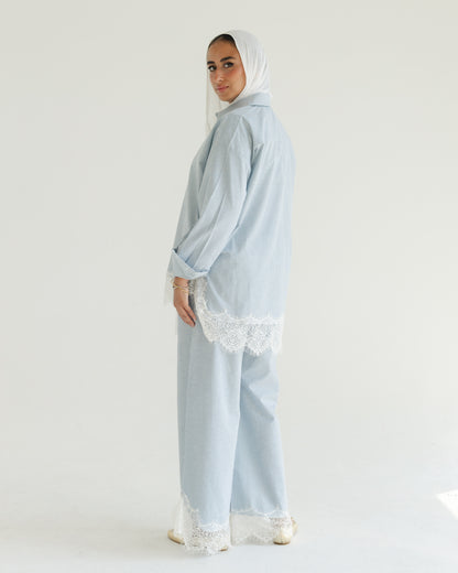 Sky Lace Pinstripe Set