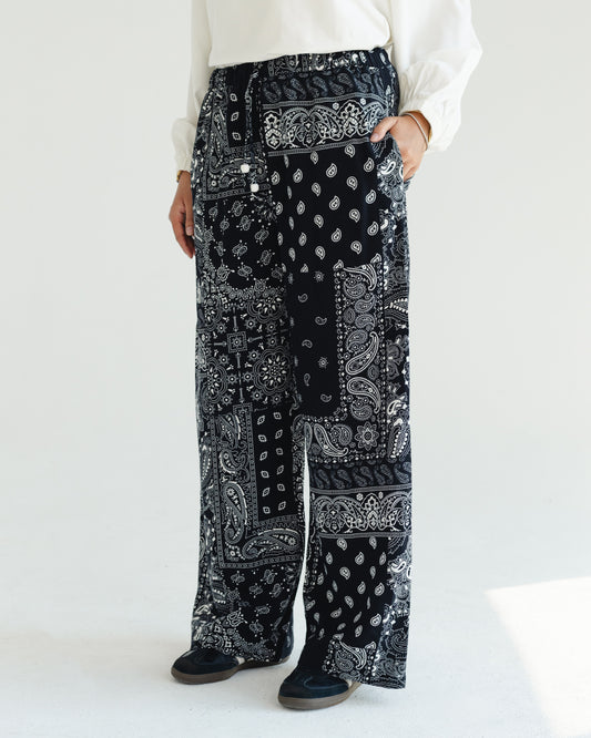 Black Paisley Print Pants