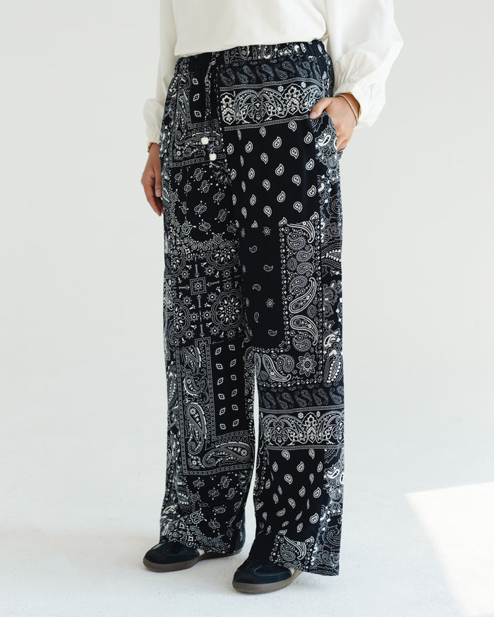 Black Paisley Print Pants