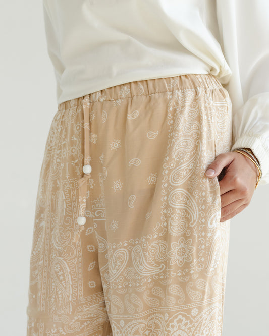 Beige Paisley Print Pants