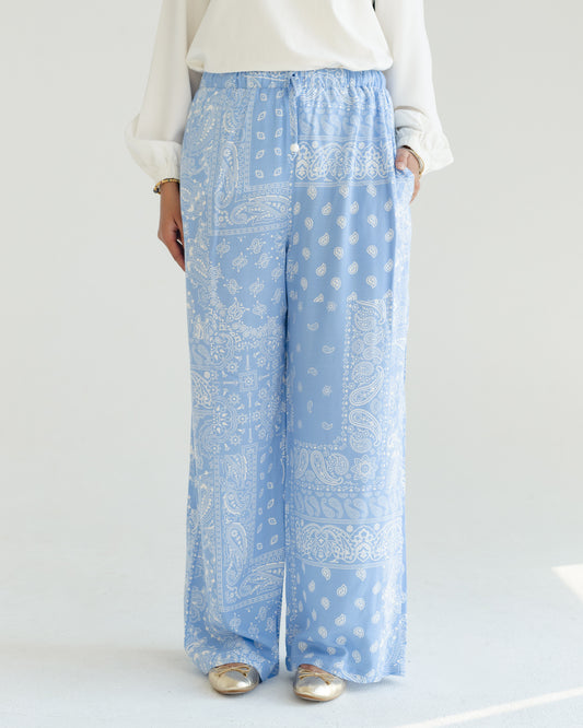 Blue Paisley Print Pants