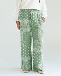 Green Paisley Print Pants