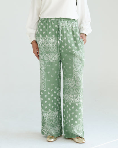 Green Paisley Print Pants