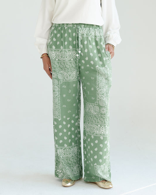 Green Paisley Print Pants
