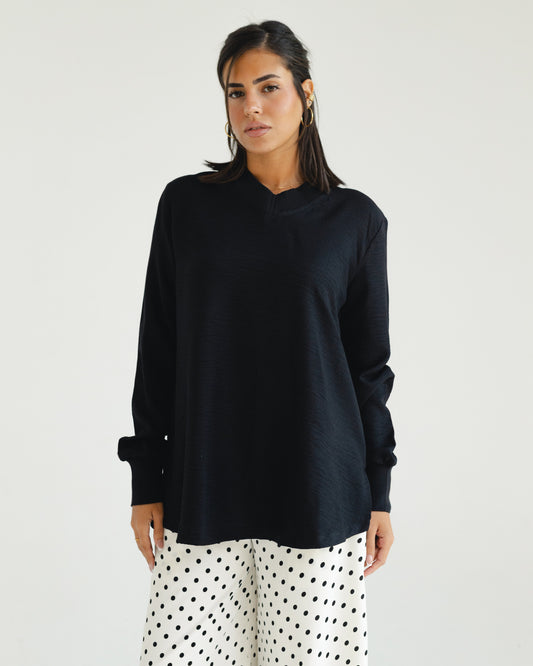 Black Oversized V-Neck Top