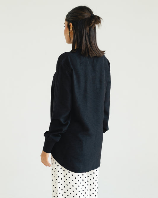Black Oversized V-Neck Top